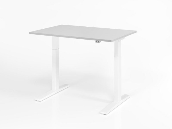 Bureau Hammerbacher XMKA12, 120 x 80 cm, plateau : gris, épaisseur 25 mm, chant épais en ABS, forme rectangulaire, blanc, VXMKA12/5/W