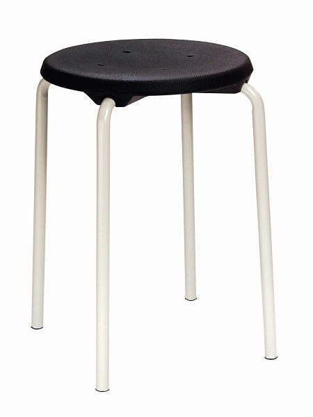 Tabouret empilable Lotz, assise PU noir ø 350 mm, hauteur d'assise 500 mm, structure gris clair, 3250.04