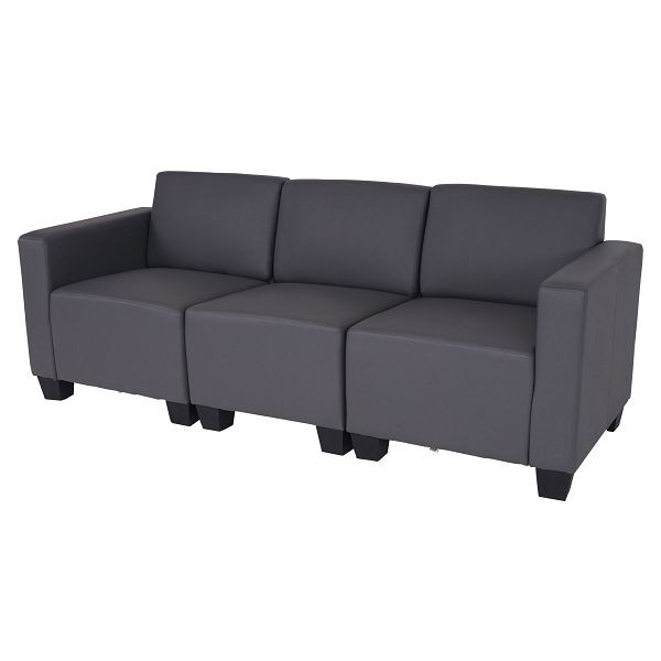 Mendler Canapé modulaire 3 places Couch Lyon, simili cuir, gris foncé, 75183+75184+75185