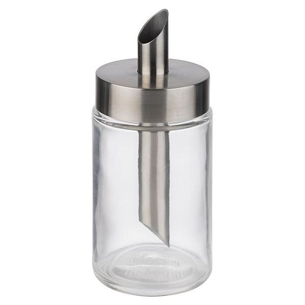 Distributeur de sucre APS, Ø 6 cm, hauteur : 14,5 cm, verre, 0,2 litre, couvercle à vis en acier inoxydable 18/8, 40509