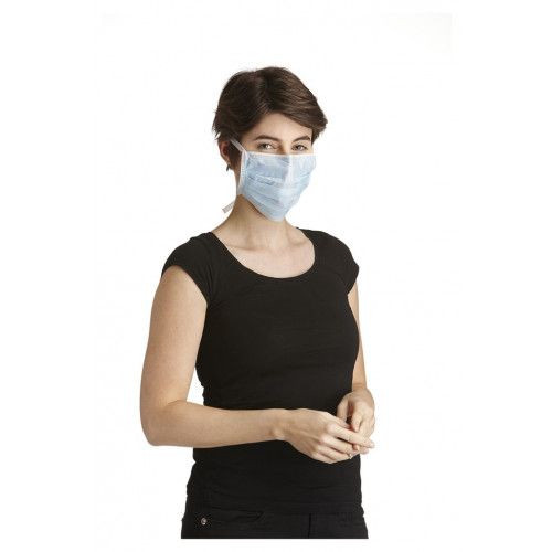 Masque facial DS SafetyWear, 3 couches, pince-nez intégré, sans fibre de verre, bleu, UE : 2000 pièces, MSB