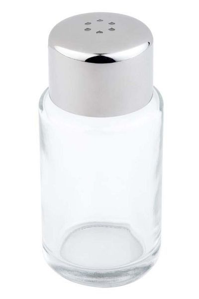 Salière/poivrière APS, Ø 4 cm, hauteur : 9 cm, verre, couvercle en acier inoxydable, mat, 6 trous (chacun Ø 1,85 mm), 40438