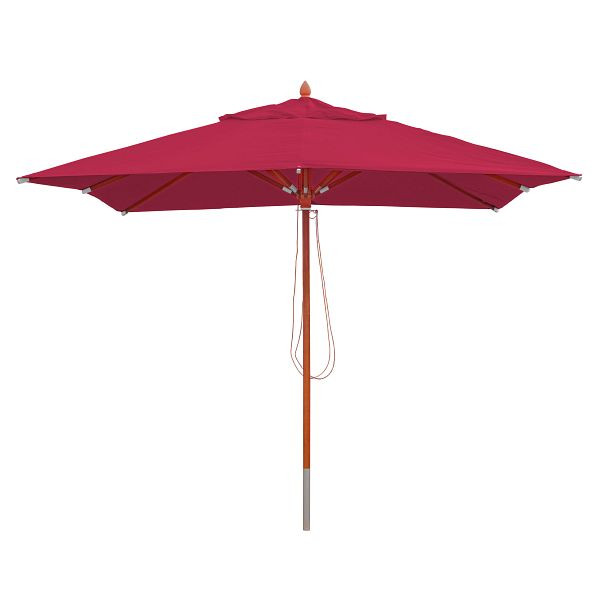 Parasol en bois Mendler Gastronomy HWC-C57, parasol de jardin, polyester/bois 14kg, câble carré 3x3m, antichoc, bordeaux, 66526