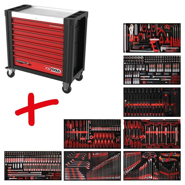 KS Tools PERFORMANCEplus set de dessertes d'atelier P25, avec 660 outils et 8 tiroirs, 825.8660