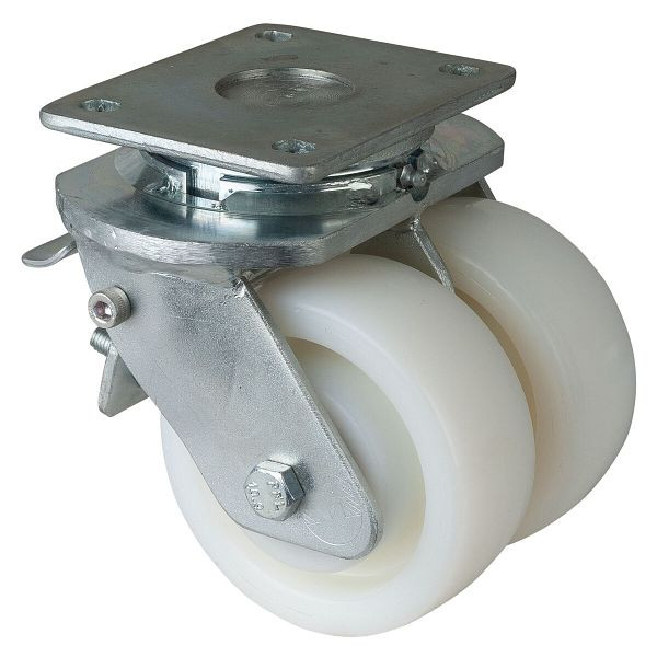 Roulettes BS Roulette double robuste avec roue/blocage, largeur 2x50 mm, Ø125 mm, jusqu'à 1400 kg, bande de roulement/corps de roue plastique, roulement à billes, S120.B15.126