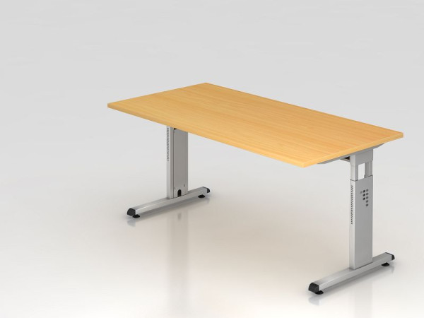 Bureau Hammerbacher pied C 160x80cm hêtre/argent, hauteur de travail 65-85 cm, VOS16/6/S