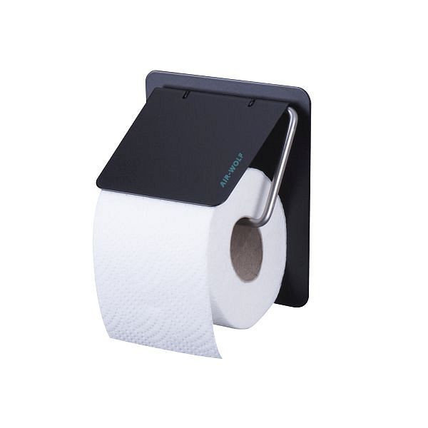 Porte-papier toilette Air Wolf, série Omega, H x L x P : 155 x 130 x 117 mm, acier inoxydable revêtu noir mat, 29-532