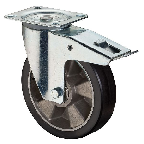 Rouleau de transport BS rollers avec frein, largeur 40 mm, Ø125 mm, jusqu'à 200 kg, bande de roulement en polyuréthane coulé, corps en aluminium, roulements à billes, LS420.B91.125