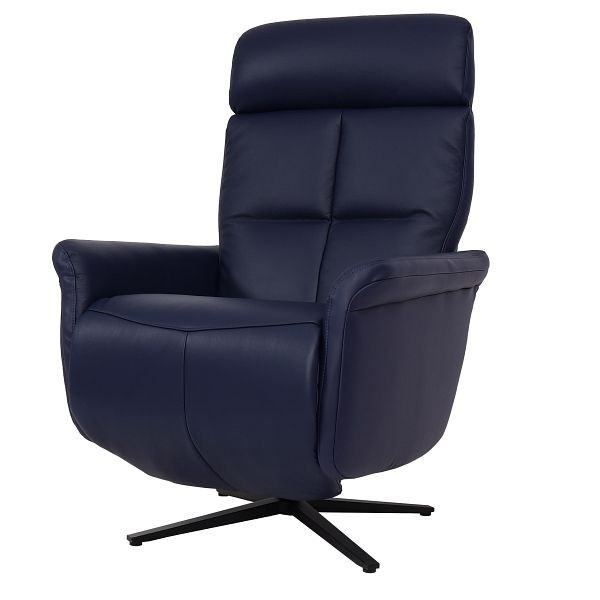 Fauteuil relax Mendler HWC-L10, fauteuil TV design fauteuil TV inclinable, fonction d'inclinaison rotative, cuir plein, bleu, 98383