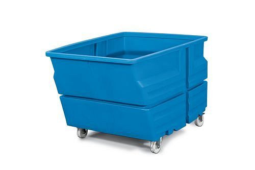 Conteneur système DENIOS en polyéthylène (PE), avec roulettes, bleu