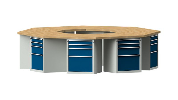 Établis ANKE Établi de groupe, modèle 807 VG, 3266 x 3018 x 850 mm, RAL 7035/5010, BMP 50 mm, 440.721
