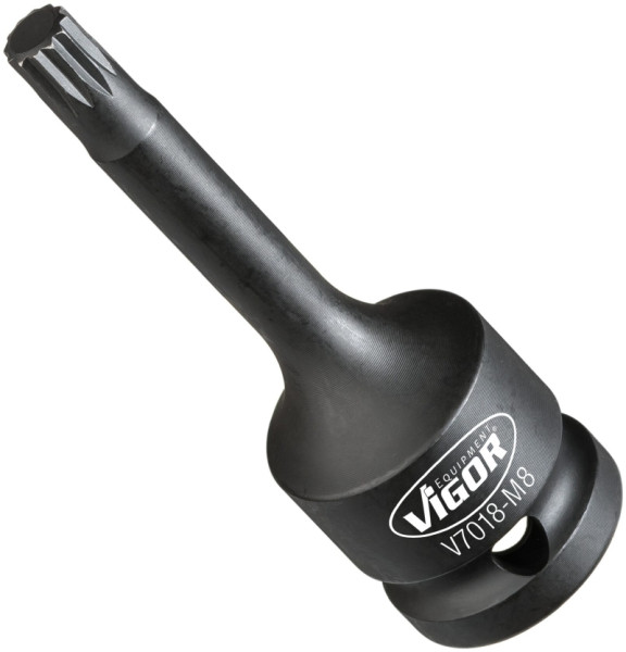 Embout de tournevis pour clé à chocs VIGOR, carré creux 12,5 mm (1/2 pouce), profil cannelé interne XZN, M8, V7018-M8