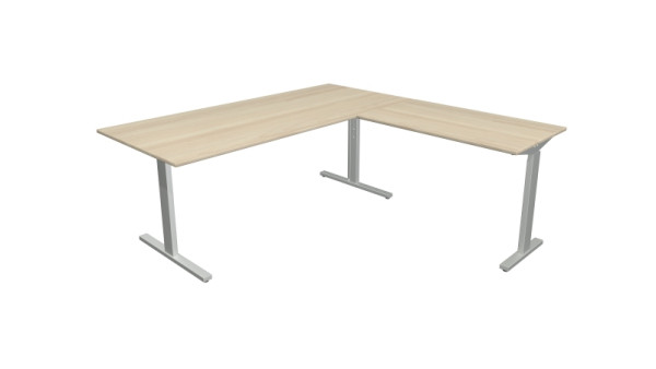 Poste de travail angulaire Kerkmann Form 2, bureau L 1800 x P 800 x H 700-820 mm, table d'extension 1000 x 600 x 700-820 mm, érable, 11023150