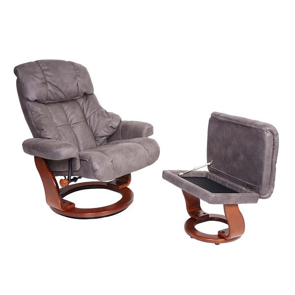 Mendler MCA fauteuil relax Calgary XXL, tabouret de chaise TV, capacité de charge 180 kg tissu/textile, gris foncé, cadre aspect noyer, 75590