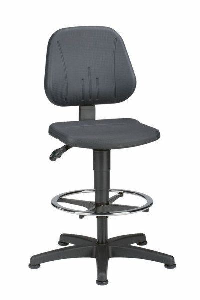 Siège de travail pivotant KLW avec mécanisme de contact permanent, réglage en hauteur par ressort à gaz de 580 à 850 mm, avec patins et repose-pieds, 10/9651-2000