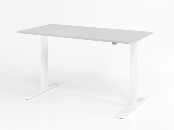 Bureau Hammerbacher XMKA16, 160 x 80 cm, plateau : gris, épaisseur 25 mm, chant épais en ABS, forme rectangulaire, blanc, VXMKA16/5/W