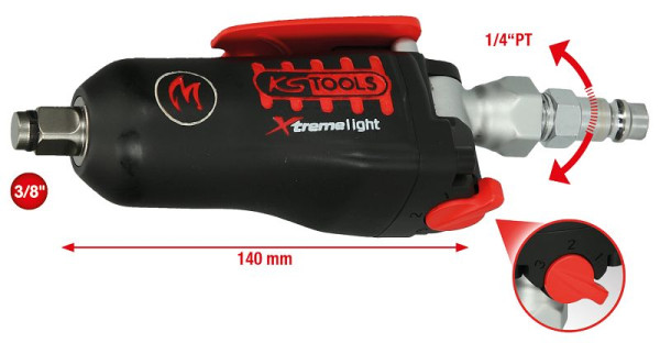 KS Tools Mini clé à chocs à air comprimé MONSTER Xtremelight 3/8" avec interrupteur à bascule, 108 Nm, 515.3830