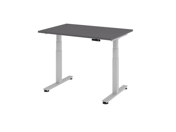 Bureau assis-debout électrique Hammerbacher 120x80cm graphite, argent, hauteur de travail 63,5-128,5 cm, VXDSM12/G/S