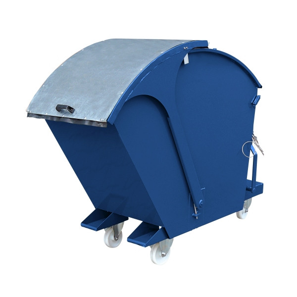 Benne basculante industrielle Eichinger avec couvercle rond, 1000 kg, 750 litres, bleu gentiane, 20261000000097