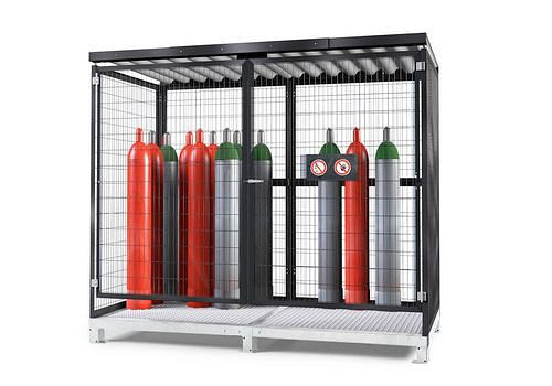 Stockage de bouteilles de gaz DENIOS GSN 2.28, gris, avec montage au sol, 256-860
