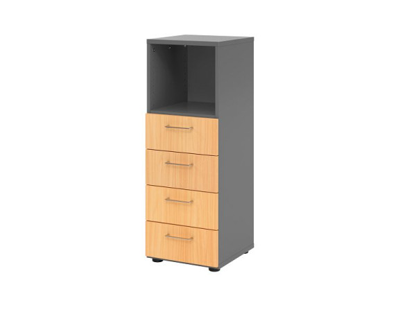 Armoire à tiroirs Hammerbacher 3OH, 4 tiroirs, BS graphite/hêtre, 40 x 41,7 x 110 cm, 4 tiroirs, poignée en métal, V934S4/G/6/BS