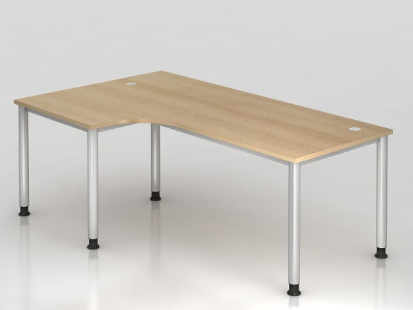 Table d'angle Hammerbacher 4 pieds ronde 200x120cm 90° chêne/argent, forme d'angle 90°, peut être montée à gauche ou à droite, VHS82/E/S