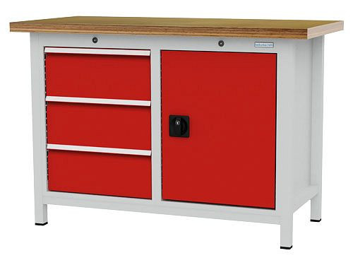 Établi à caissons Bedrunka+Hirth, R 18-16, nombre de tiroirs : 3, 1 x portes battantes, dimensions : 1250 x 600 x 859 mm, capacité de charge du(des) tiroir(s) : 50 kg, 03T512H60550