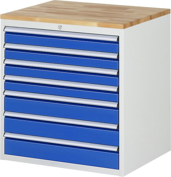 Armoire à tiroirs RAU série 7000, L770 x P650 x H825 mm, 7 x tiroirs taille XL 4xH90, 3xH120 mm, plan de travail en hêtre massif, épaisseur 25 mm, 03-XL5.17A-B.11