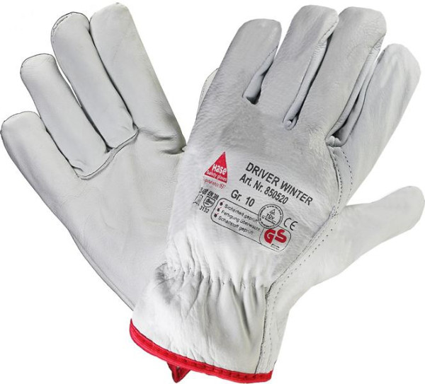 Hase Safety DRIVER-WINTER, Gants de sécurité à 5 branches en cuir pleine fleur, taille : 10, UE : 12 paires, 850520-10