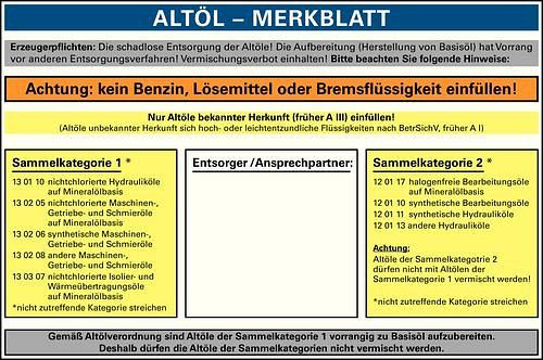 Autocollant DENIOS "uniquement pour les huiles usées" pour réservoir en plastique, 179-322