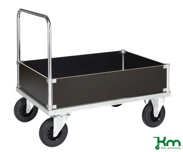 Chariot à caisses Kongamek, 2 roues avec freins, 1000x700x900mm, bords bas, galvanisé électrolytiquement, KM635-2LB