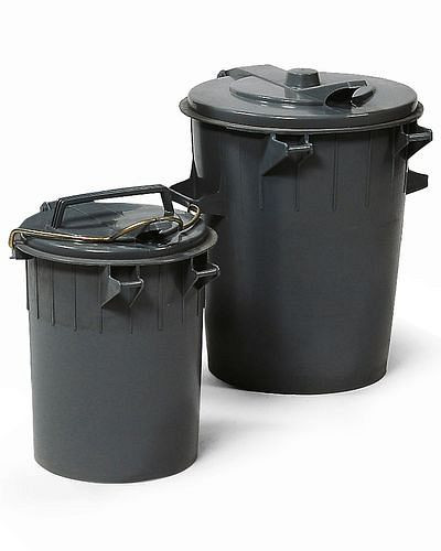 Poubelle ronde DENIOS en polyéthylène (PE), avec couvercle, volume 35 litres, anthracite, 116-870