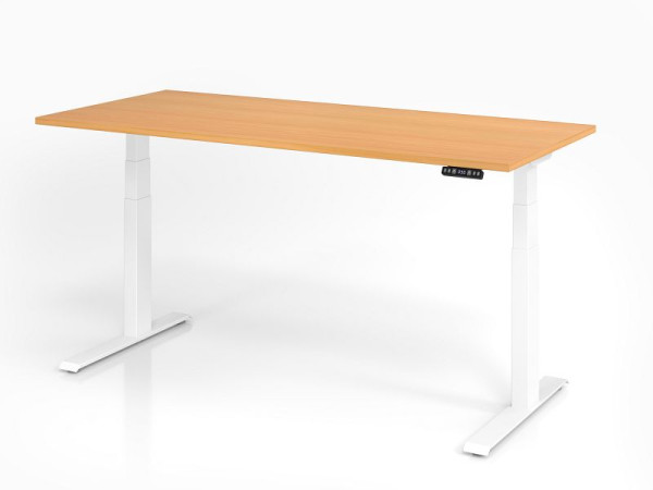 Bureau Hammerbacher XDKB19, 180 x 80 cm, plateau : hêtre, épaisseur 25 mm, chant épais en ABS, forme rectangulaire, blanc, VXDKB19/6/W