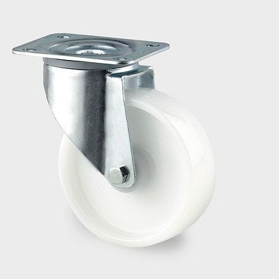Roulette pivotante TENTE-ROLLEN, roue Ø 80 mm, capacité de charge 180 kg, hauteur de construction 108 mm, D 75 Shore, fixation à plaque, bleu passivé, 3470UOR080P62