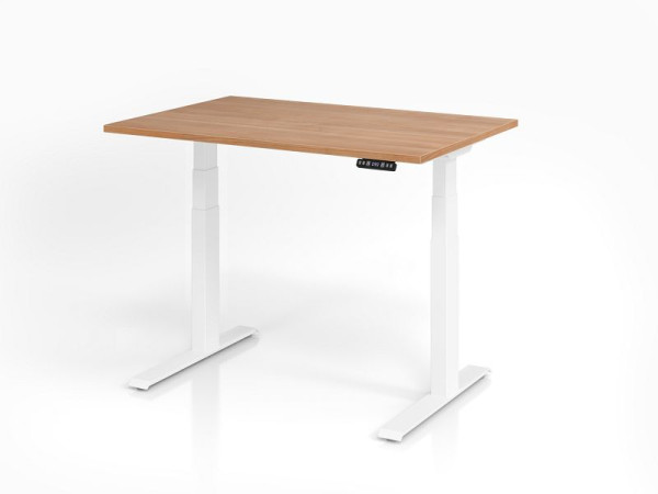 Bureau Hammerbacher XDKB12, 120 x 80 cm, plateau : noyer, épaisseur 25 mm, chant épais en ABS, forme rectangulaire, blanc, VXDKB12/N/W