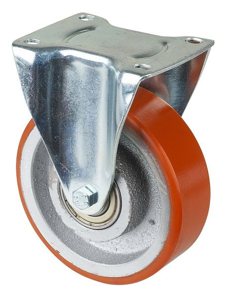 Rouleau de transport BS rollers, rouleau fixe, largeur de roue 40 mm, roue Ø 125 mm, capacité de charge 350 kg, polyuréthane coulé 95 Shore A, fonte, roulement à billes, LB510.C10.125