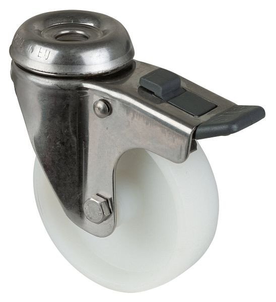 Rouleaux BS rouleau d'appareil en acier inoxydable avec frein, largeur 23 mm, Ø75 mm, jusqu'à 60 kg, bande de roulement/corps de roue en plastique, palier lisse, lot de 2, G121.A90.076