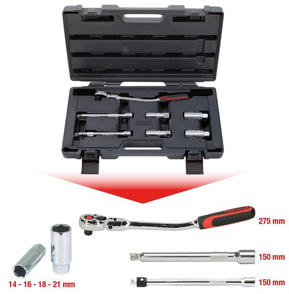 KS Tools Kit d'entretien pour bougies d'allumage CHROMEplus 3/8", 7 pièces, 918.0607