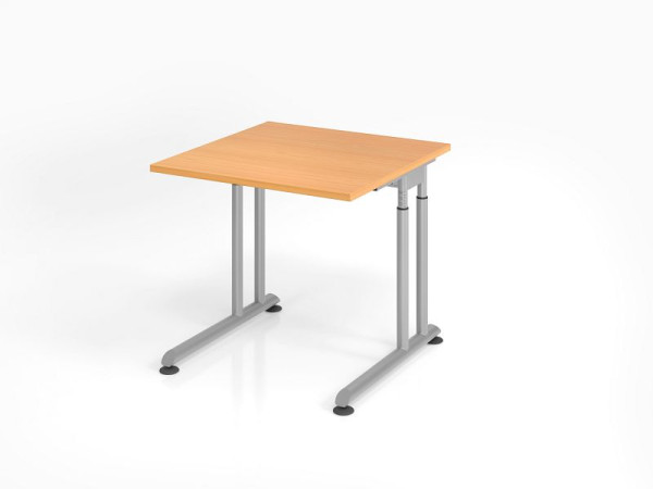 Bureau Hammerbacher ZS08, 80 x 80 cm, plateau : hêtre, épaisseur 25 mm, chant épais en ABS, forme rectangulaire, argent, VZS08/6/S