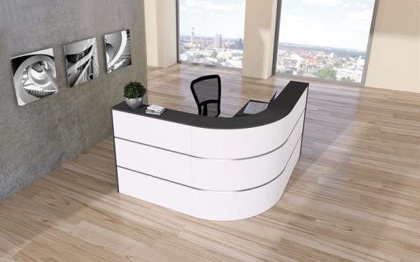 Comptoir Kerkmann Cento 2a, L 1800 mm x P 950 mm x H 1100 mm, couleur : blanc/anthracite, 21385710