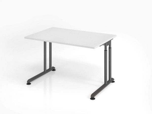 Bureau Hammerbacher ZS12, 120 x 80 cm, plateau : blanc, épaisseur 25 mm, chant épais en ABS, forme rectangulaire, graphite, VZS12/W/G
