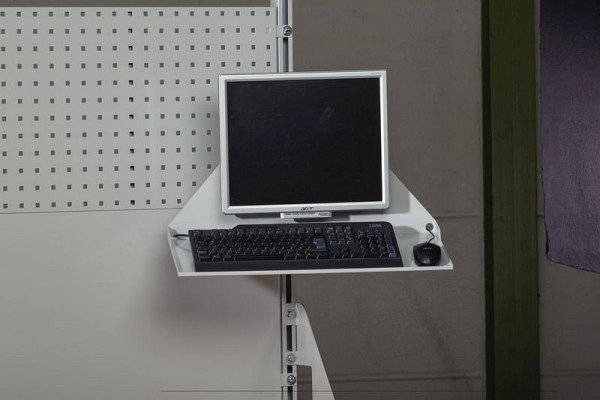 Étagère universelle / pour ordinateur portable KLW, taille d'étagère 400 x 300 mm L x P, avec bord relevé avec bras pivotant en aluminium, couleur argent, support VESA, ABC-SA2-LTAB-01