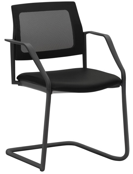 Mayer Sitzmöbel chaise empilable, structure luge noire, dossier en résille, accoudoirs inclus, noir, 2519_F3_A_30617