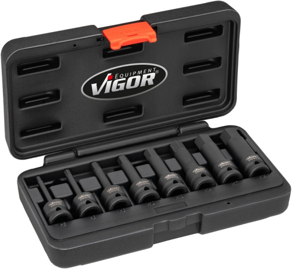Jeu d'embouts de tournevis pour clé à chocs VIGOR pour profil à six pans creux, nombre d'outils : 8, V7019