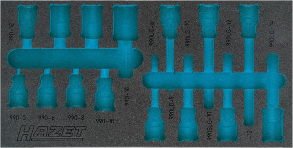 Insert en mousse souple Hazet à 2 composants, pour 163-482/15 Dimensions / longueur : 342 mm x 172 mm Système d'organisation Taille : 1/3 (342 x 172 mm), 163-482L