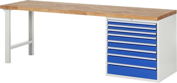 Etabli RAU série 7000 - modèle 7619, L2500 x P700 x H890 mm, base système L2500 x P650 x H850 mm, 03-7619A1-257B4M.11