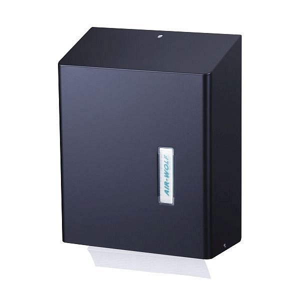 Distributeur d'essuie-tout Air Wolf pour environ 500 essuie-tout, série Omega, H x L x P : 350 x 278 x 133 mm, acier inoxydable à revêtement noir mat, 29-521