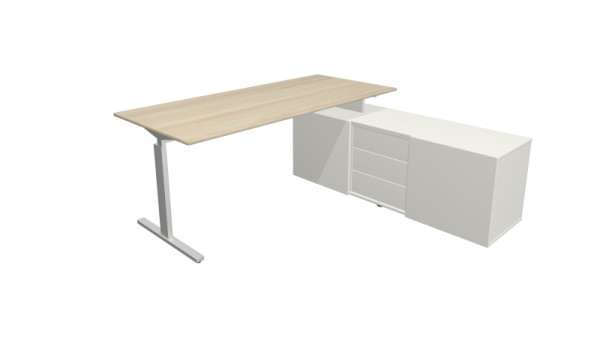 Kerkmann poste de travail complet Form 2, bureau 180 x 80 cm x 74 cm, buffet 160 x 50 x 58 cm, érable, 11026250