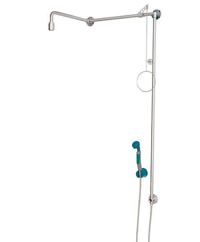 Douche de corps B-SAFETY avec douchette oculaire à main avec 1 pomme de douche, acier inoxydable, installation au-dessus de la porte, BR 873095, DVGW, 305307