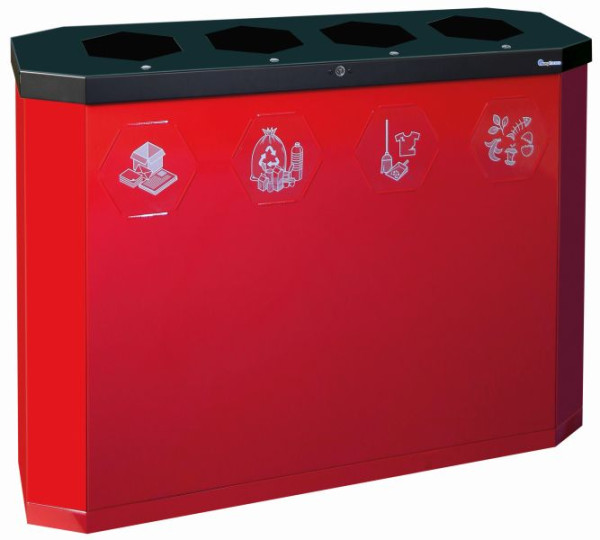 blunt Sixco 4 station de recyclage intelligente 4 compartiments, 3 x 45 litres, rouge rubis, 830x1200x355 mm (HxLxP), 565-180-02